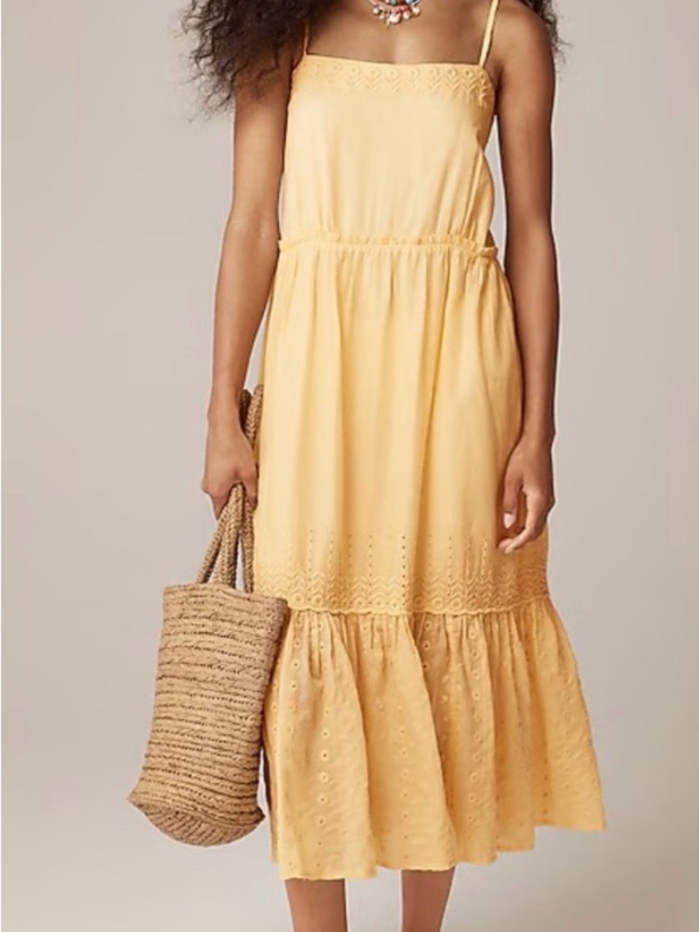 J. Crew Sunlit Eyelet Tiered Midi Dress in Yellow size small NWT